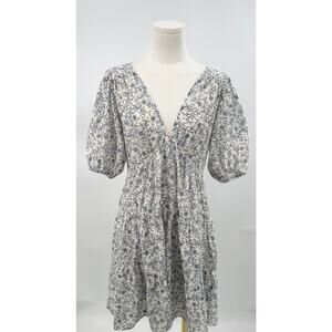 Xirena Nissa White Floral Dress Open Back Puff Sleeve Cotton Ruffle Mini S NWT